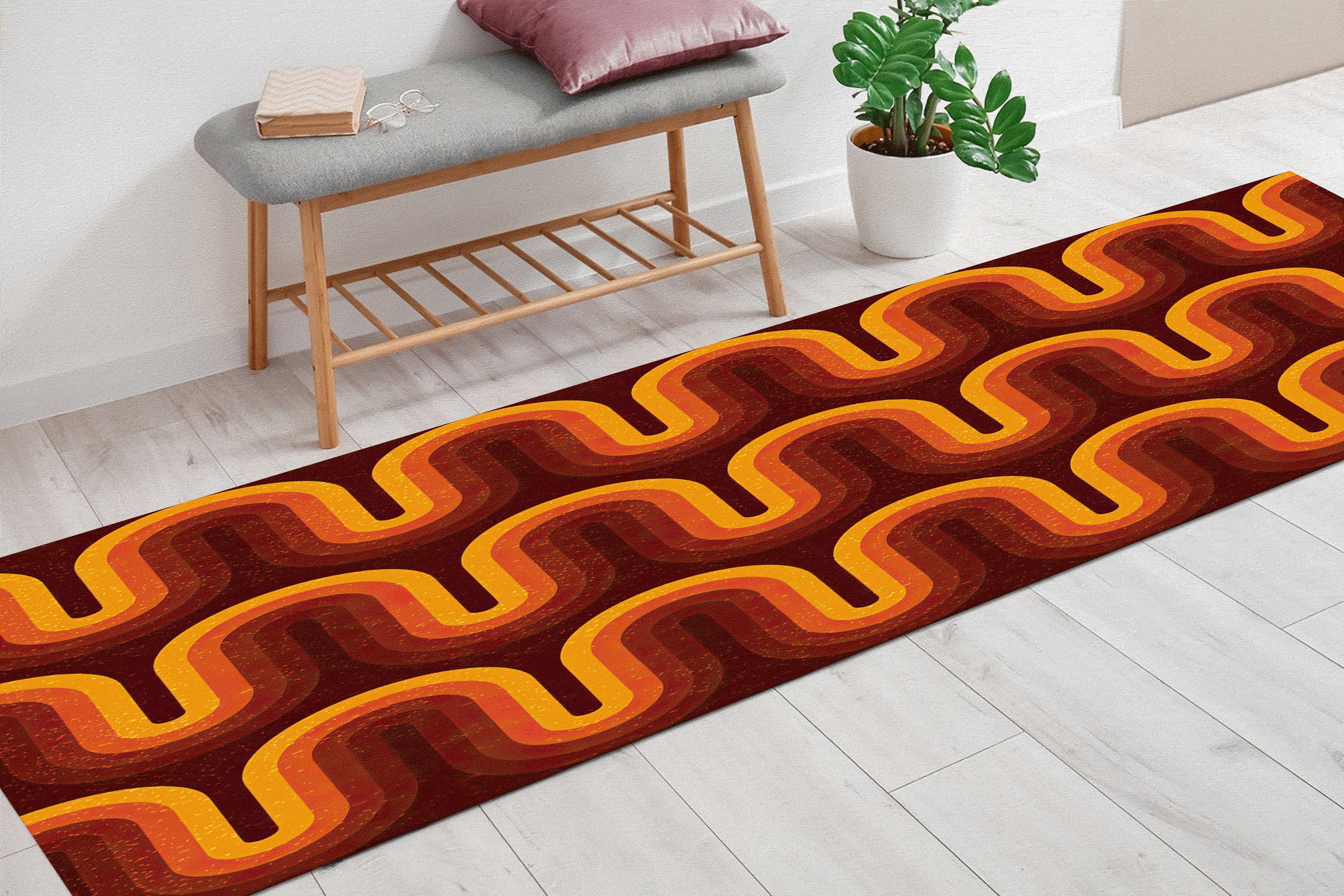 Brown Groovy Retro 70's Rug, Brown Rug, Orange Rug, Modern Rug, Home ...