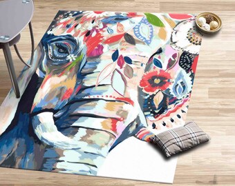 Personalized Gifts Rug, Elephant Painting Rugs, Modern Rugs, Door Mat Rug, Animal Rug, Abstract Elephant Rug, Front Door Rugs, Large Rug,