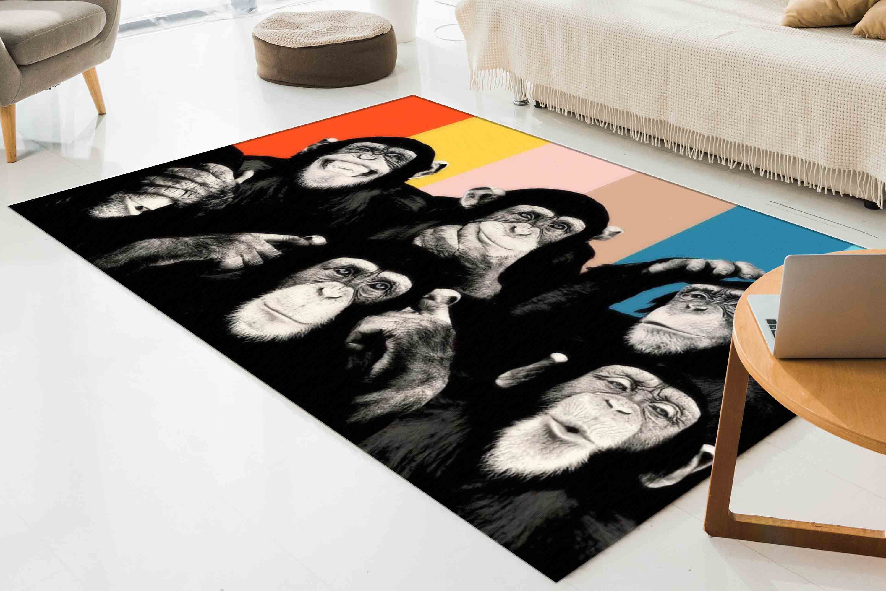 Trendy Rug, Animal Rug, Monkeys Painting Rugs, Non-slip Carpet Rugs ...