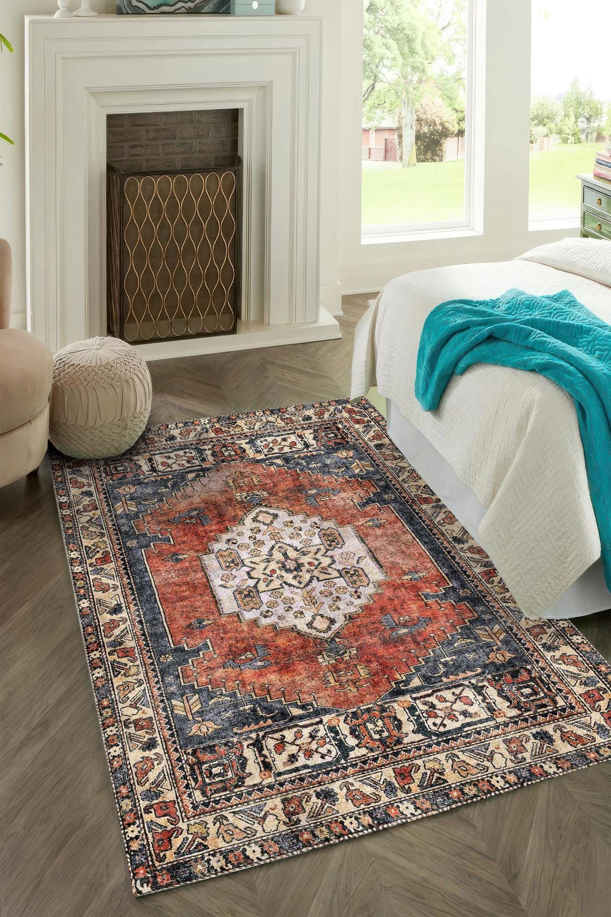 Rust Red Outdoor Rugs Rust Red and Navy Outdoor Digital Rug, Medallion Tribal Printed Carpet ...