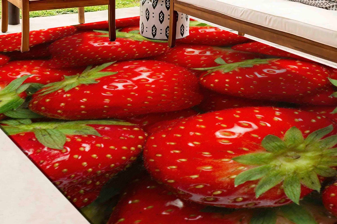 Stawberry Rug Strawberry Rugs, Red Rugs, Kitchen Rug, Modern Rug, Entry Rug, Round ...
