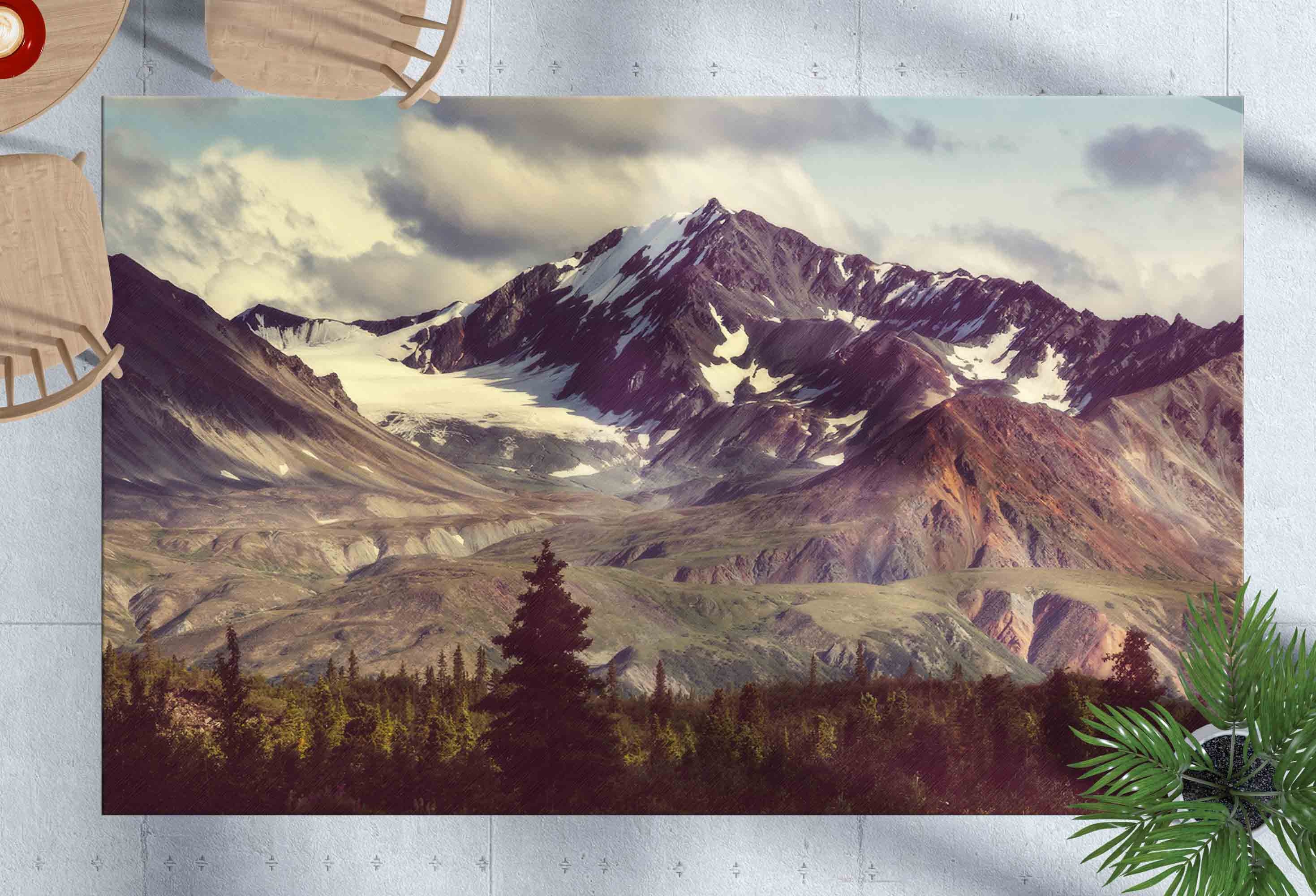 Mountain Landscape Rug, Area Rug, Winter Landscape Rug, Snowy