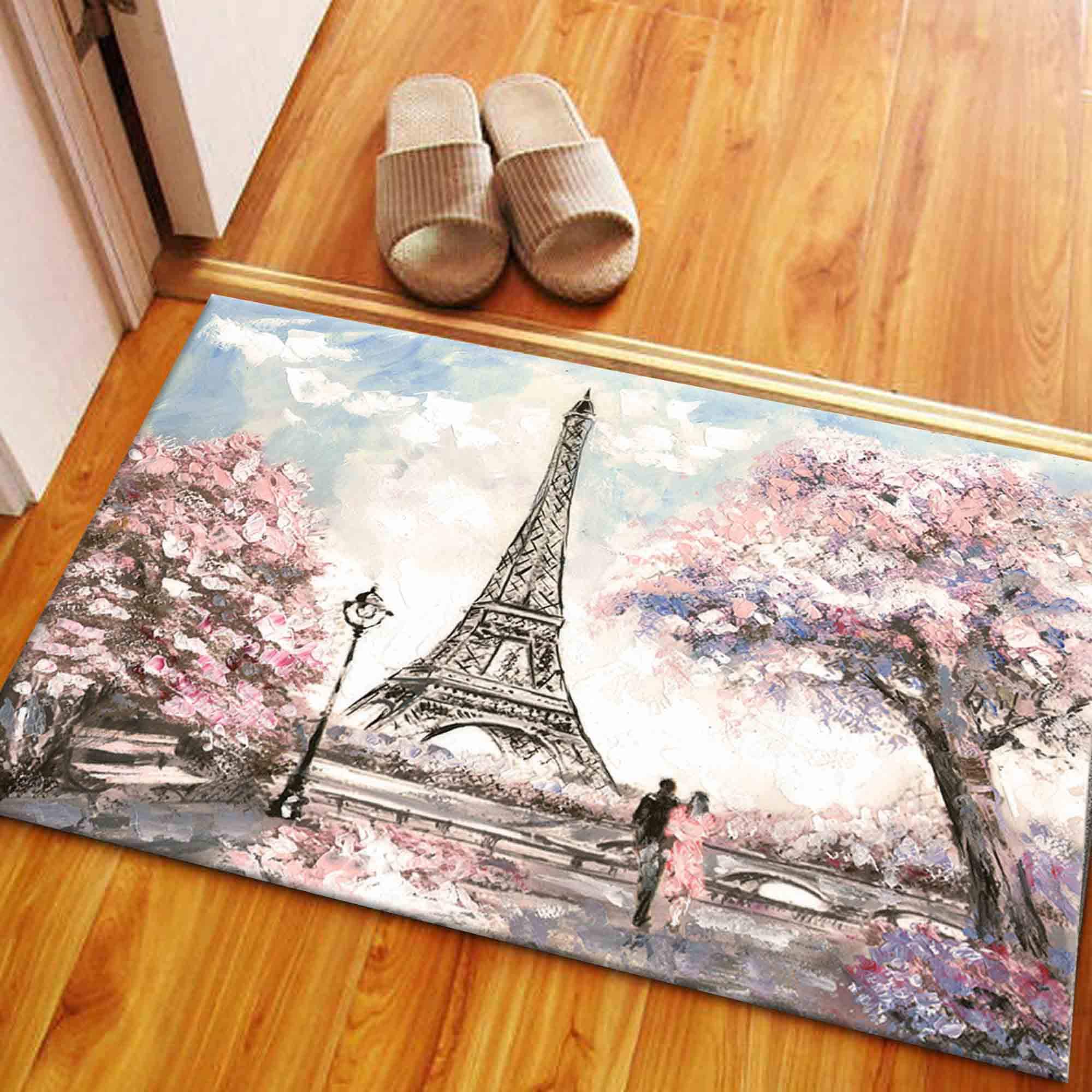 Manerly Area Rug 7' x 5' for Living Room Dinning Room Bedroom Kitchen Black  White and Red Modern Art Carpet Oil Painting of Paris City Landscape with