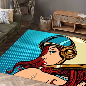 Modern Rug, Girl Rugs, Home Decor Rug, Non Slip Rugs, Pop Art Astronaut Woman Rugs, Woman Rug, Customs Rugs, Bath Rug, Chenille Rugs,