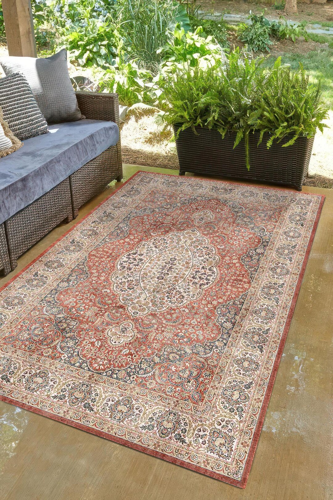 Devora Digital Rug Kurdish Style Red and Cream Digital Rug, Ornate Medallion Vintage ...