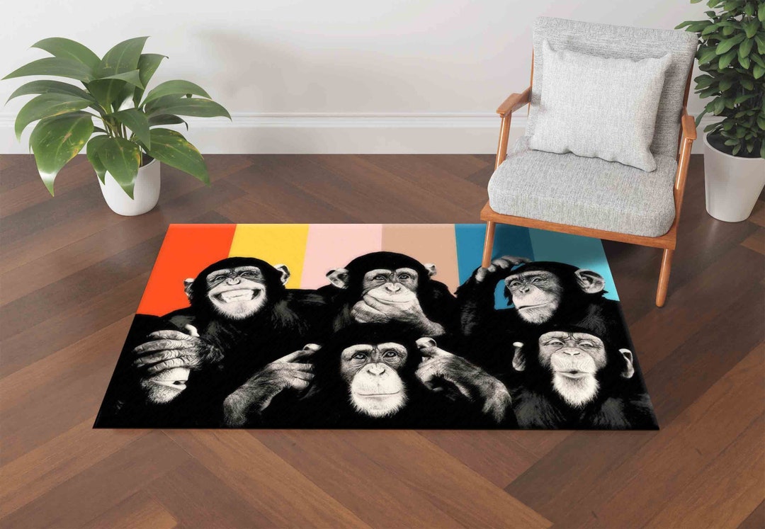 Trendy Rug Animal Rug Monkeys Painting Rugs Nonslip Carpet Etsy