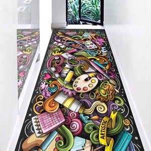 Painter Rug, Colorful Rug, Brushes Rug, Artistic Rug, Hobby Room Rug, 3D Printed Rug, Luxury Rug, Modern Rugs, Non Slip Rug, Hallway Rug, image 3
