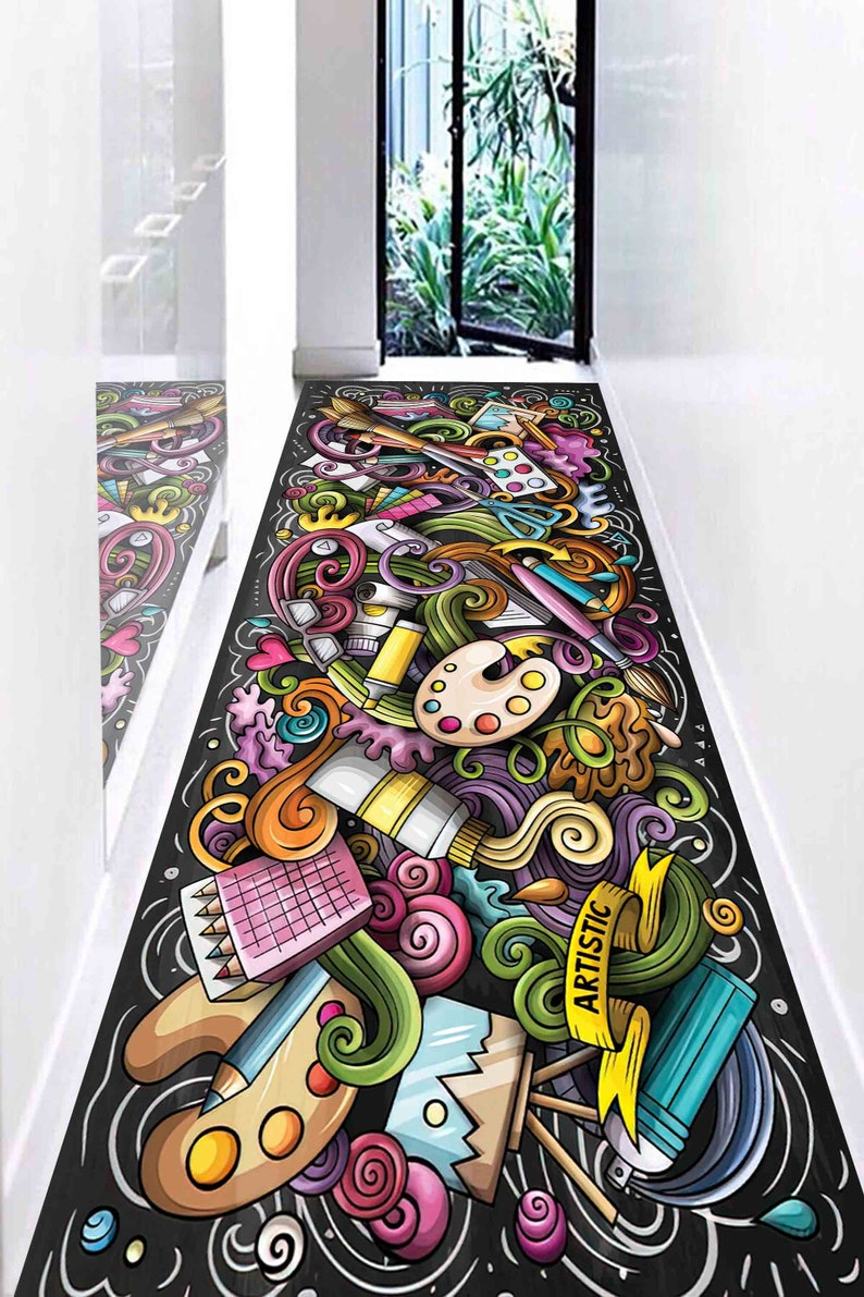 Painter Rug, Colorful Rug, Brushes Rug, Artistic Rug, Hobby Room Rug, 3D Printed Rug, Luxury Rug, Modern Rugs, Non Slip Rug, Hallway Rug, image 3