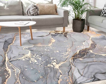 Gray And Gold Marble Rugs, Shimmery Rugs, Alcohol Ink Rug, Personalized Rug, Modern Rugs, Soft Rug, Thin Rugs, Accent Rugs, Home Decor,