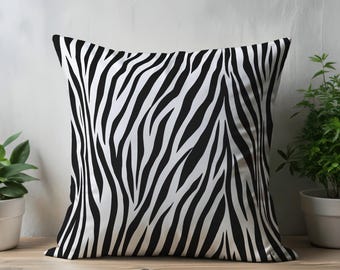 Zebra Pillow Cover 20x20, Animal Print Throw Pillow, Black White Cushion, Safari Home Decor, Modern Accent Pillow