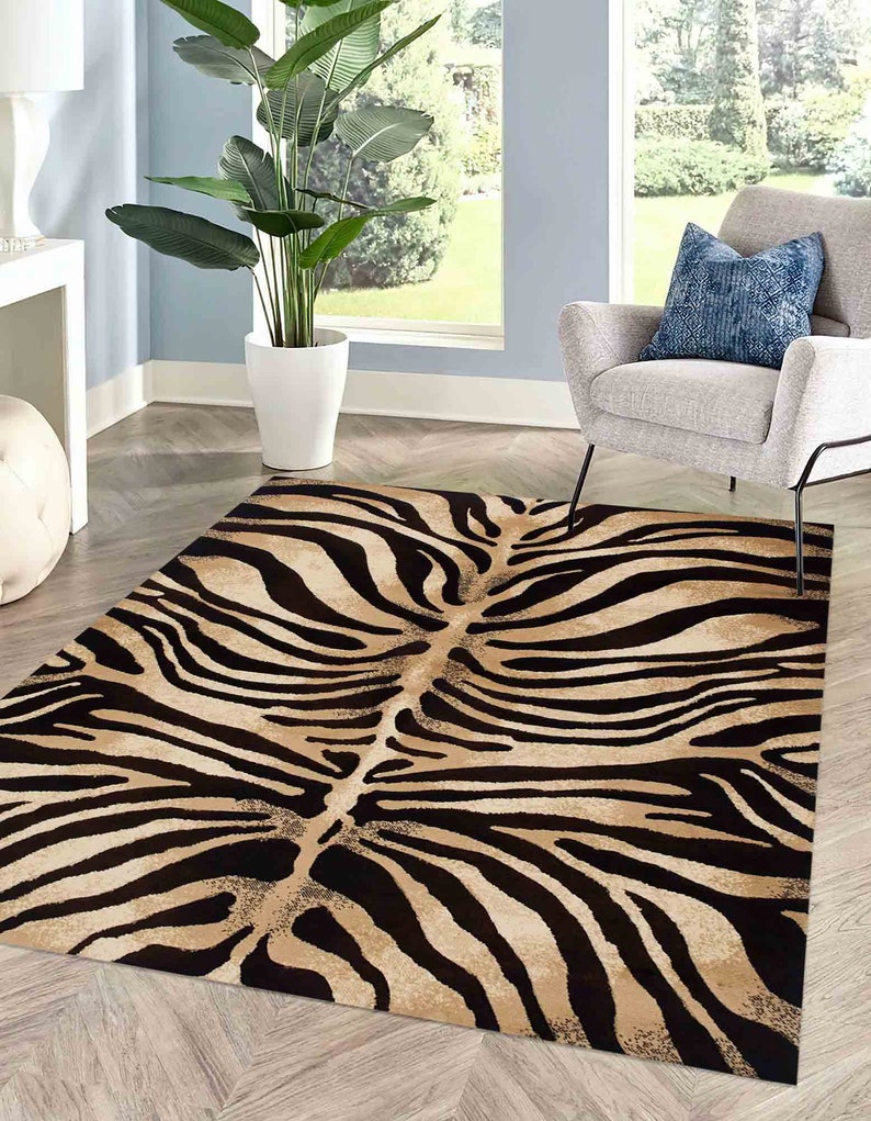 Zebra Rug, Zebra Pattern Rugs, Black Rugs, Modern Rugs, Salon Decor Rug, Hallway Rug, Cool Rug, Wall Hanging Rug, Bridesmaid Gift, image 1
