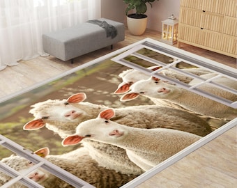 Sheep Print Rug, Farm Animal Mat, Lamb Carpet, Country Decor