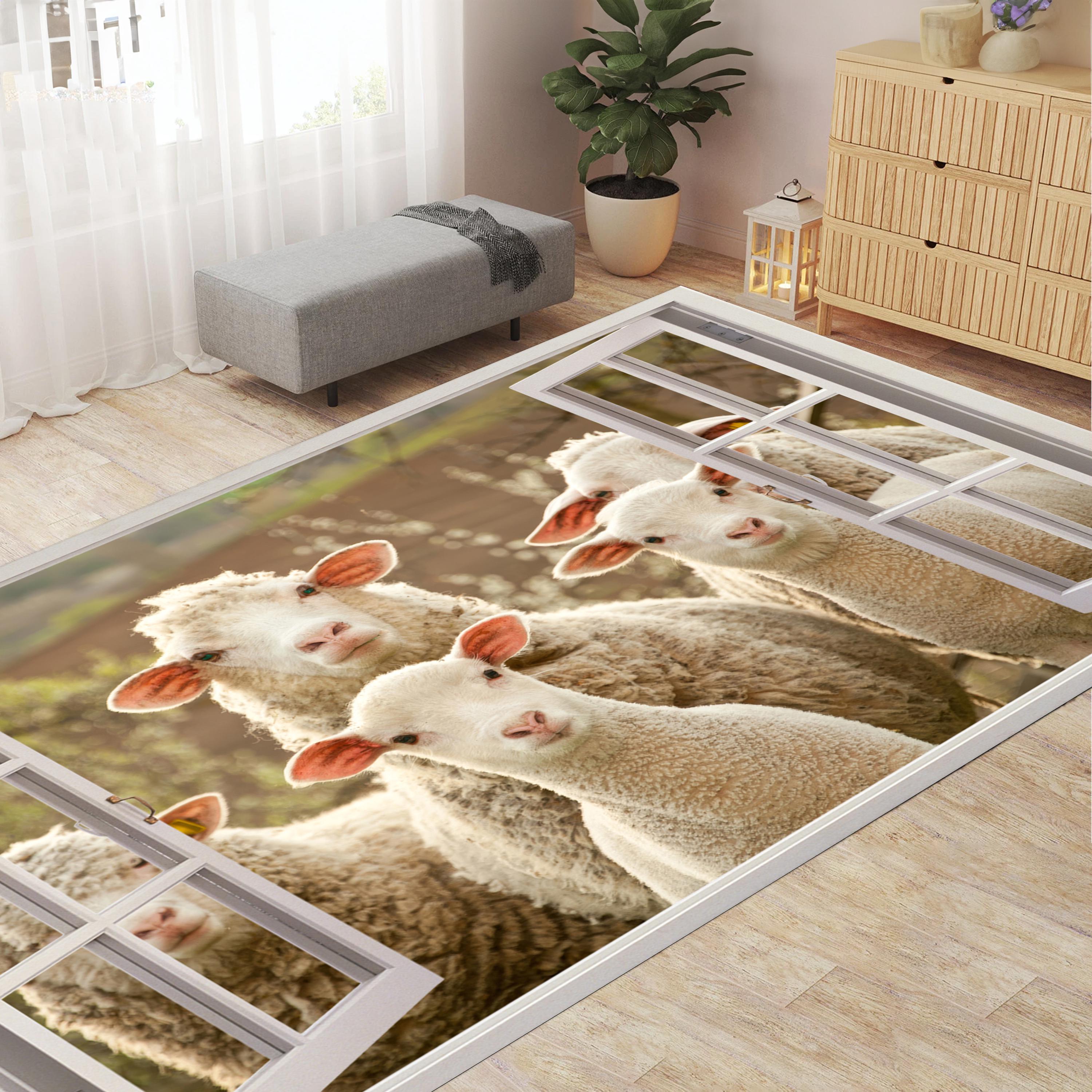 Sheep Print Rug, Farm Animal Mat, Lamb Carpet, Country Decor