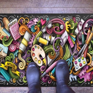 Painter Rug, Colorful Rug, Brushes Rug, Artistic Rug, Hobby Room Rug, 3D Printed Rug, Luxury Rug, Modern Rugs, Non Slip Rug, Hallway Rug, image 6