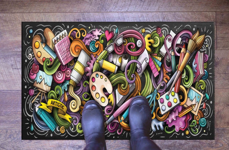Painter Rug, Colorful Rug, Brushes Rug, Artistic Rug, Hobby Room Rug, 3D Printed Rug, Luxury Rug, Modern Rugs, Non Slip Rug, Hallway Rug, image 6