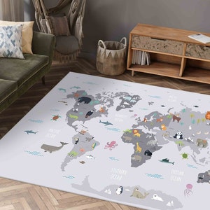 Tapis à motifs, tapis pour enfants, tapis pour porte d'entrée, tapis éducatifs avec carte, tapis pour chambre d'enfant, tapis carte du monde avec animaux, tapis de luxe, tapis fin, tapis pour enfants,