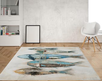 Fish Painting Print Rug, Fish Rug, Modern Rugs, Animal Rugs, Home Decor Rug, Non-Slip Carpet, Wall Hanging Rug, 3D Printeds Rug, Gift Rug,