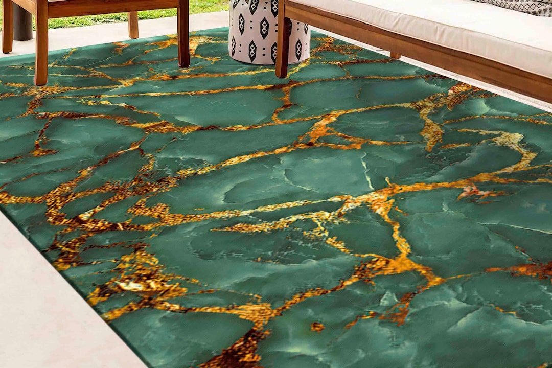 Green and Gold Marble Rug, Gold Marble Rugs, Classic Rug, Marble Rugs ...