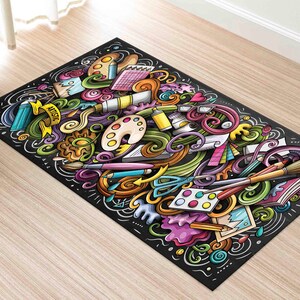 Painter Rug, Colorful Rug, Brushes Rug, Artistic Rug, Hobby Room Rug, 3D Printed Rug, Luxury Rug, Modern Rugs, Non Slip Rug, Hallway Rug, image 5