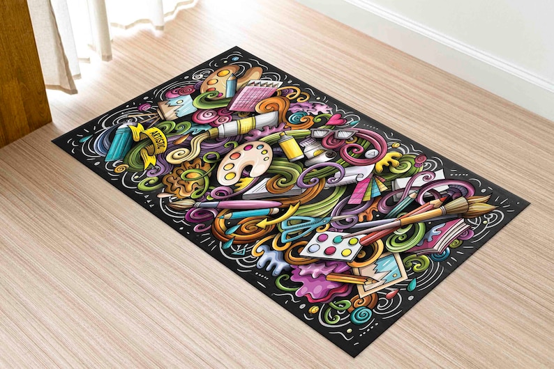 Painter Rug, Colorful Rug, Brushes Rug, Artistic Rug, Hobby Room Rug, 3D Printed Rug, Luxury Rug, Modern Rugs, Non Slip Rug, Hallway Rug, image 5