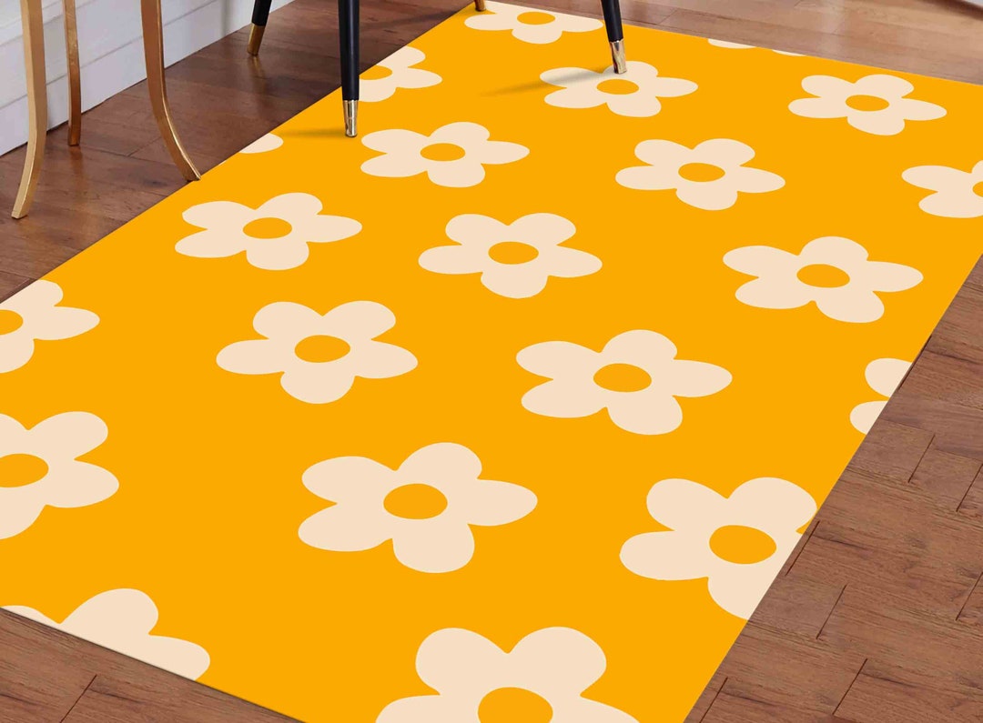 Daisy Rug Yellow Rug Modern Rug Floral Rug Thin Rug Wall Etsy