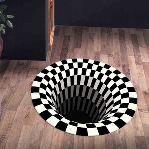 Illusion Rug, Optical Illusion Rug, Black And White Rug, Round Soft Rug, 3D Vortex Rug, Circle Rug, Small Rug, Home Decor Rug, Chenille Rug, image 5
