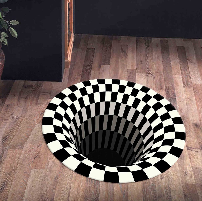 Illusion Rug, Optical Illusion Rug, Black And White Rug, Round Soft Rug, 3D Vortex Rug, Circle Rug, Small Rug, Home Decor Rug, Chenille Rug, image 5