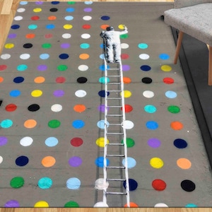 Banksy Dot Painter Rug Saloon Rugs, Banksy Rug, Dot Painter Rug, Cute Rug, Abstract Rugs, Banksy Colorful Dot Rugs, Graffiti Rug,