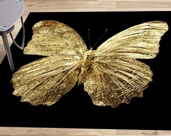 Golden Butterfly Rugs, Luxury Rugs, Modern Rugs, Art Rug, Animal Rugs, 3D Printeds Rug, Gift For Him, Salon Decor Rug, Pet Friendly Rug,