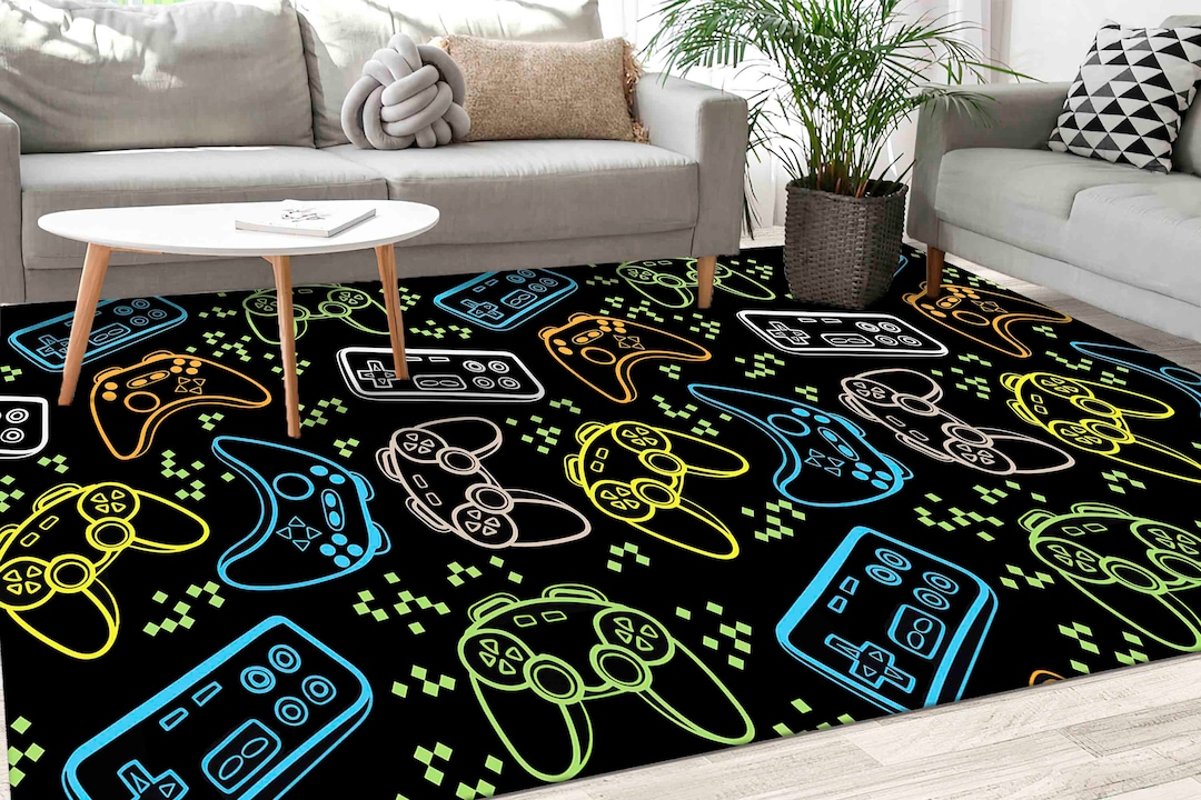 Gaming Rug Full View Gaming Room Rugs, Colorful Rug, Neon Colors Rugs, Modern Rug, Thick Rug ...