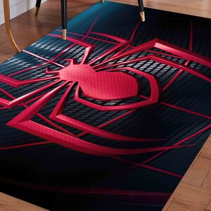 スパイダーラグ、抽象的なラグ、スパイダー愛好家へのギフトラグ、子供用ラグ、屋内ラグ、リビングルームラグ、カーマット、保育園ラグ、パーソナライズされたラグ、赤いラグ、
