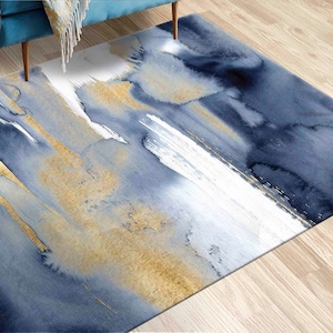 Modern Rugs, Large Rug, Navy Blue Rug, Accent Rugs, Luxury Rug, Blue And Gold Painting Rugs, Front Door Rugs, Hallway Rug, Car Mat Rug,