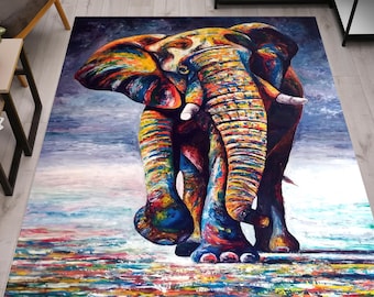 Elephant Painting Print Rugs, Elpehant Rug, Abstract Rug, Animal Rugs, Entry Rug, Salon Rug, Custom Rug, Personalized Rug, 3D Printed Rug,