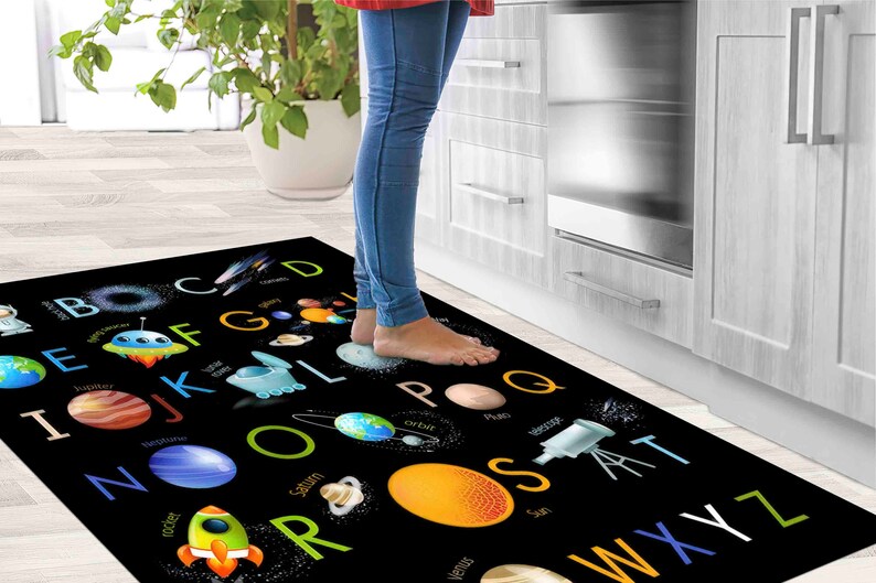 Floor Rug, Educational Alphabet Rug, Black Rugs, Educational Rugs, Pattern Rugs, Kids Rug, Kids Alphabet Rugs, Cute Rug, Kids Room Decor, image 3