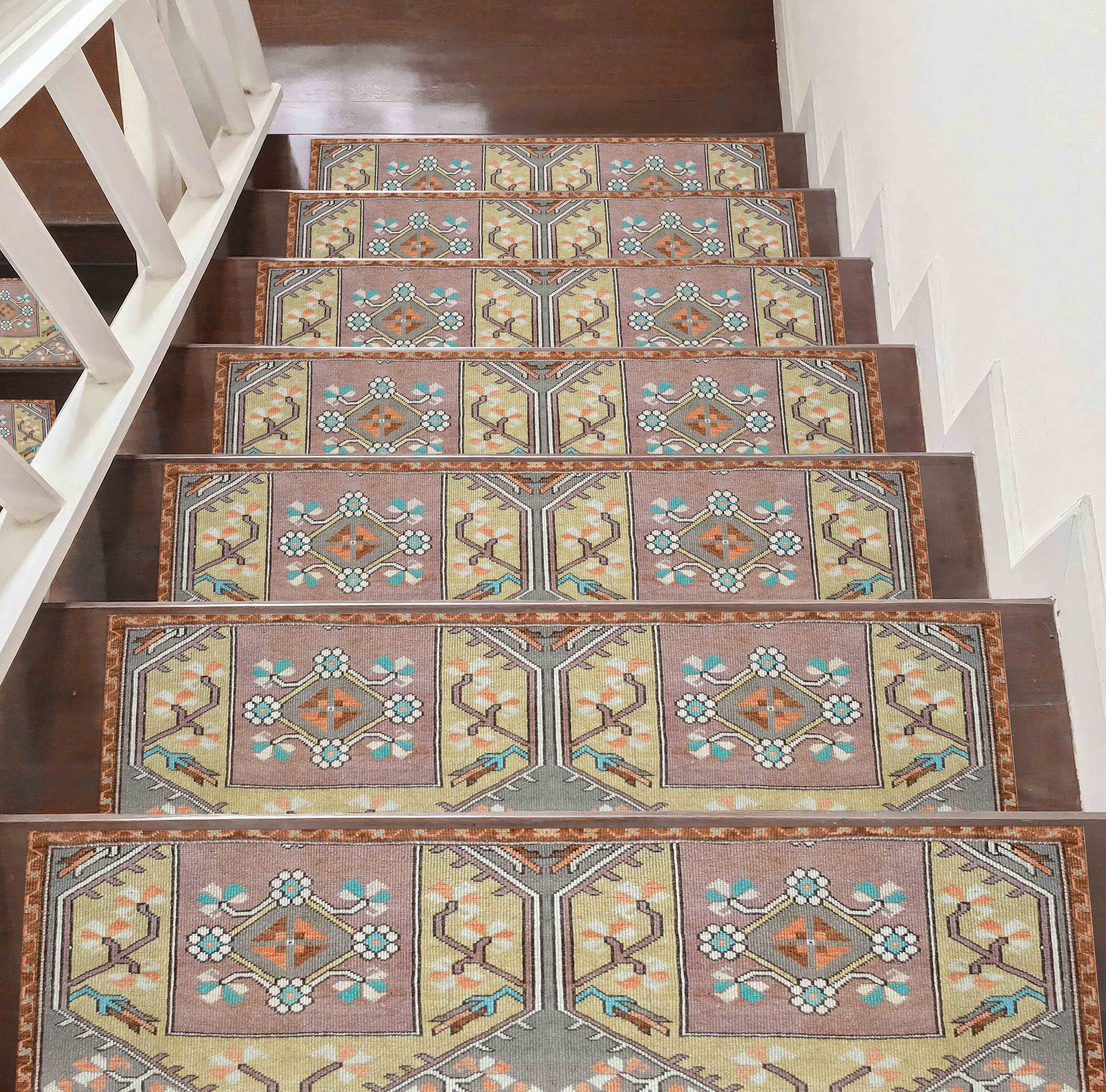 Watch Your Step Rug Ethnic Step Rug, Geomertic Pattern Rug, Flowers Rug, Modern Rugs, Stair ...