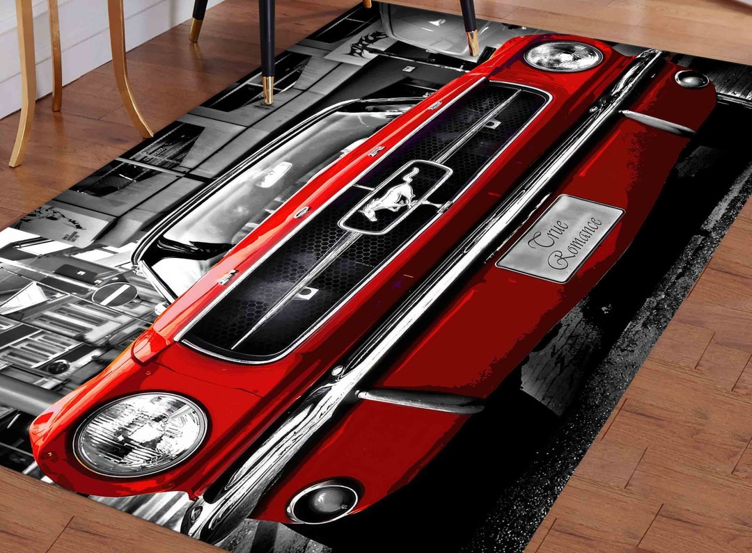 Ford Mustang Shelby Rug, Red Car Rugs, Ford Mustang Rugs, Garage Rug
