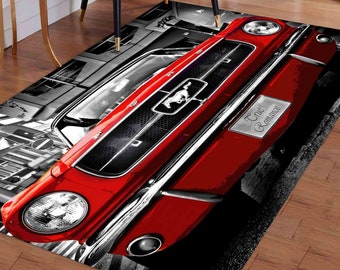 Ford Mustang Shelby Rug, Red Car Rugs, Ford Mustang Rugs, Garage Rug, Indoor Rug, Cool Rug, Personalized Gifts, Living Room Rug,