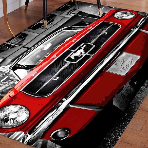 Ford Mustang Shelby Rug, Red Car Rugs, Ford Mustang Rugs, Garage Rug, Indoor Rug, Cool Rug, Personalized Gifts, Living Room Rug,