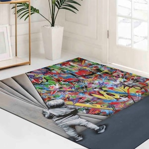 Banksy Graffiti Rug, Graffiti Rugs, Large Rug, Banksy Rug, Gift For The Home Rug, Wedding Rugs, Cool Rugs, Bridesmaid Gift Rug, Indoor Rugs,