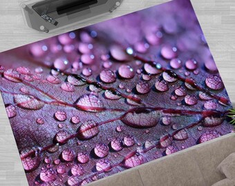 Purple Leaf and Water Drops Rug, Kitchen Rug, Salon Rugs, Modern Rugs, Car Mat Rugs, Floral Rug, Flower Rug, Small Rugs, Living Room Rugs,