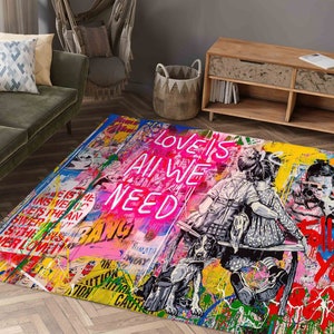Entryway Rugs, Kitchen Rug, Street Graffiti Rug, Graffiti Rugs, Popular Rug, Love Graffiti Rugs, Love Is All We Need Rugs, Car Mat Rug,