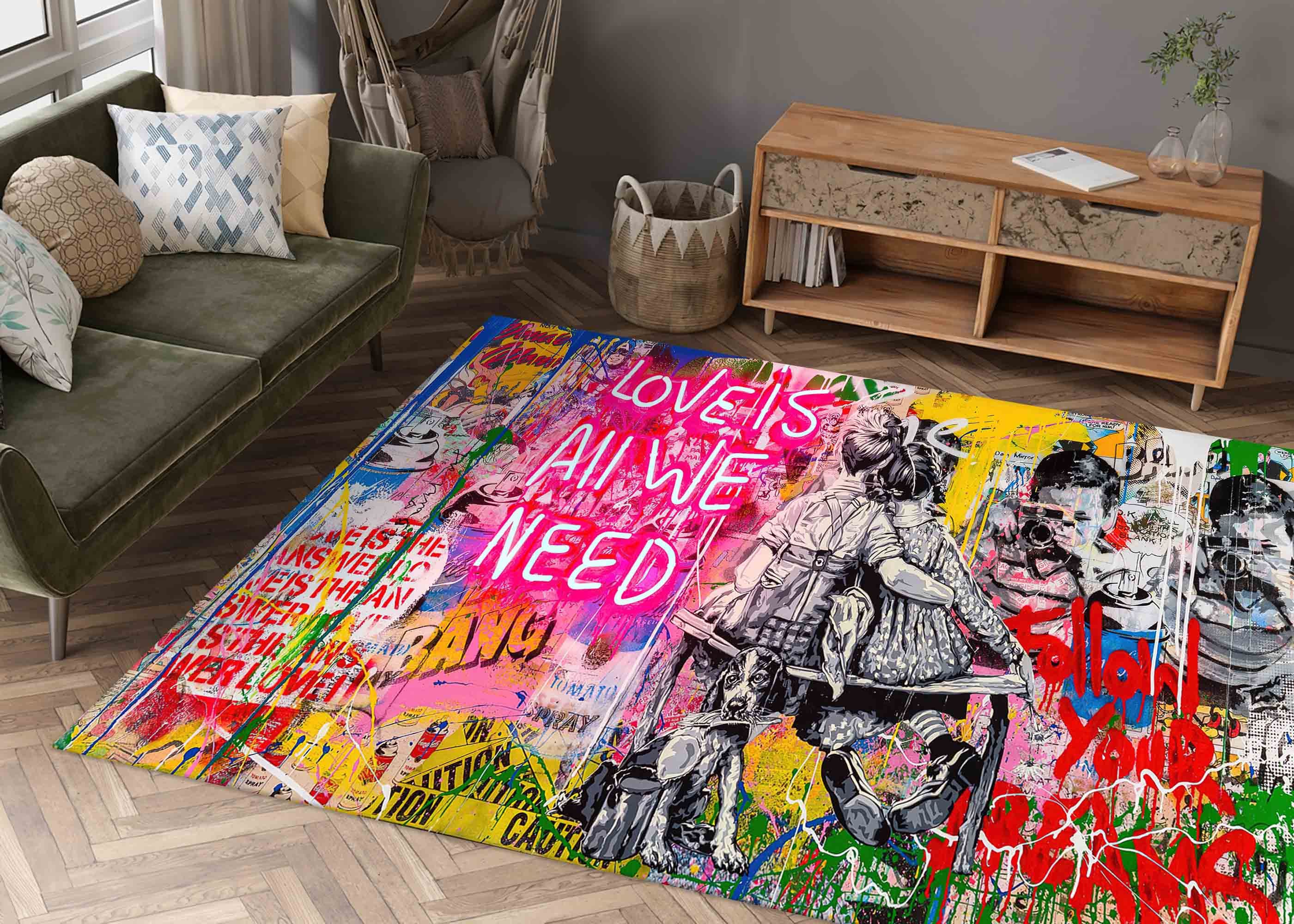 Entryway Rugs, Kitchen Rug, Street Graffiti Rug, Graffiti Rugs, Popular Rug, Love Graffiti Rugs, Love Is All We Need Rugs, Car Mat Rug,