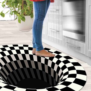 Illusion Rug, Optical Illusion Rug, Black And White Rug, Round Soft Rug, 3D Vortex Rug, Circle Rug, Small Rug, Home Decor Rug, Chenille Rug, image 2