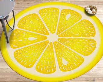 Lemon Round Rugs, Lemon Rug, Yellow Rug, Modern Rug, Area Rug, Car Mat, Soft Rug, Easy To Clean Rug, Gift Rug, Non Slip Rug, Kitchen Rug,