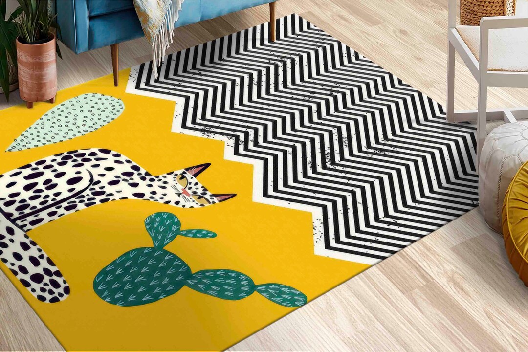 Bright Yellow Rug Bright Yellow Cat Rug, Yellow Rug, Modern Rugs, Outdoor Rug, Decorative ...