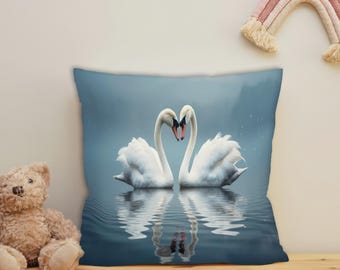 Swans In Love, Two Swans, Swan, Sea, Water, Love, Valentines Day Gift, Artistic Pillow, Colorful Pillow, Personalized Pillow, Accent Pillow