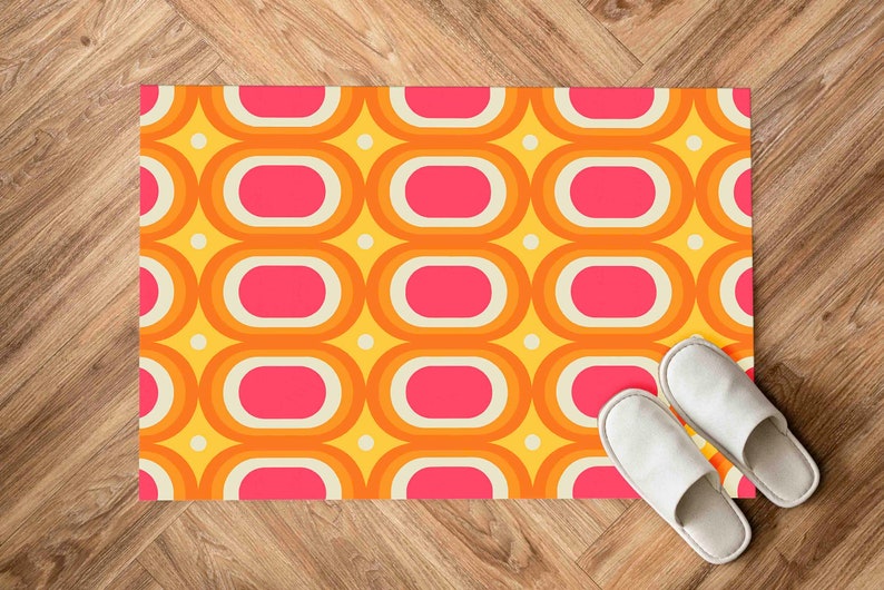 Retro Rugs, 70s Rug, Orange Rugs, Modern Rugs, Office Rug, Customs Rug, Pink Rug, Hallway Rug, Machine Washable Rug, Personalized Rug, image 5