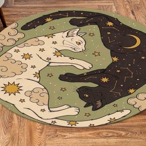 Alfombras de gato, alfombra redonda, alfombras circulares, alfombra de animales, alfombra Boho, alfombra de lujo, regalos personalizados, alfombra de amante de los gatos, alfombra interior, alfombra de puerta, alfombra de salón,