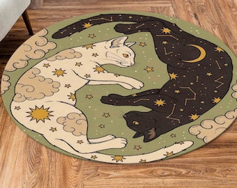 Cat Rugs, Round Rug, Circle Rugs, Animal Rug, Boho Rug, Luxury Rug, Personalized Gifts, Cat Lover Rug, Indoor Rug, Door Mat, Saloon Rug,