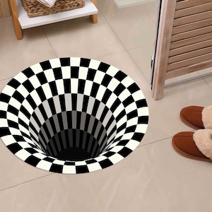 Illusion Rug, Optical Illusion Rug, Black And White Rug, Round Soft Rug, 3D Vortex Rug, Circle Rug, Small Rug, Home Decor Rug, Chenille Rug, image 6